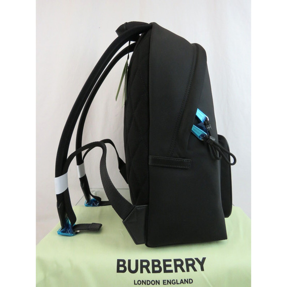 $1250 BURBERRY ABBEYDALE BLACK NYLON WHITE B LOGO LEATHER TRIM RUCKSACK BACKPACK - Picture 4 of 16